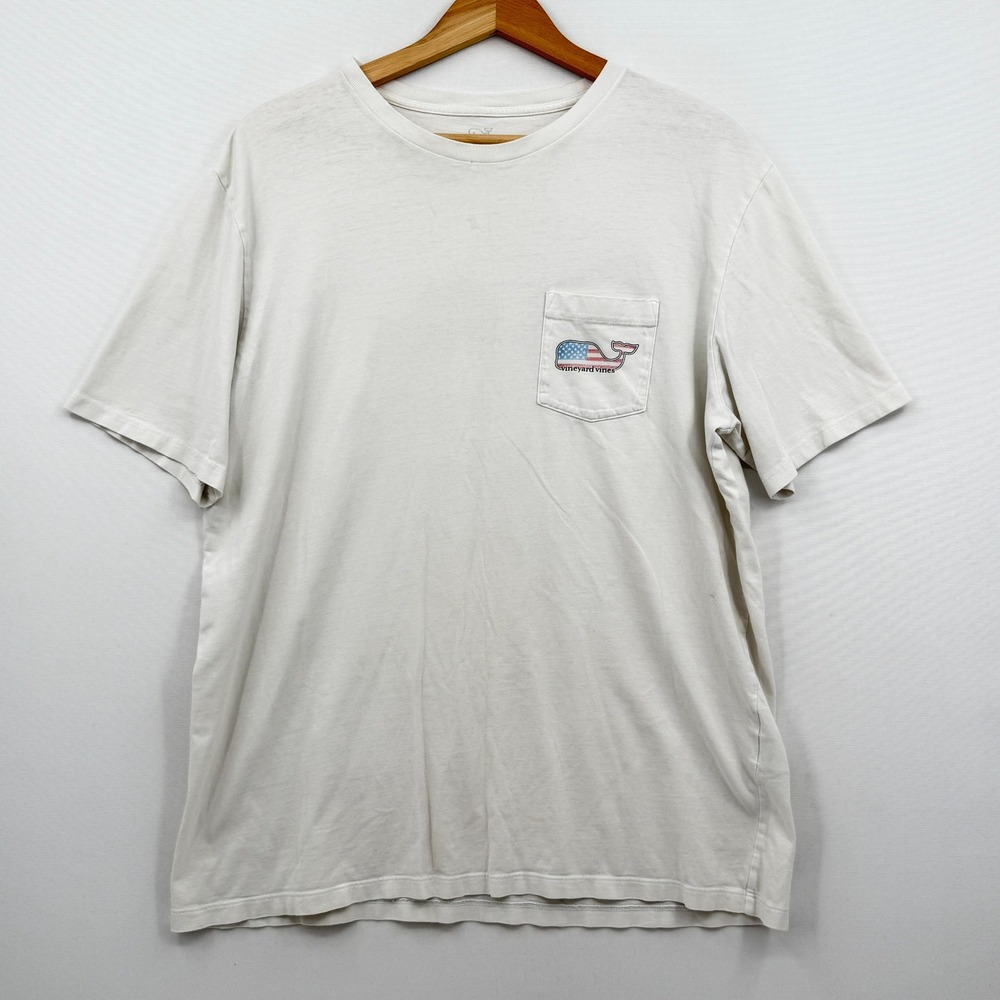 Vineyard Vines Pocket T-Shirt Mens Large White American Flag Preppy Coastal
